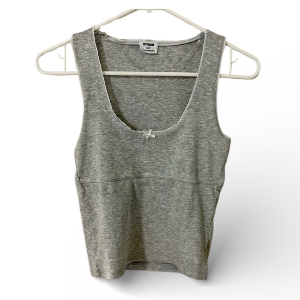 Cotton On Heather Gray Tank Top With White Lace Trim Women’s Size Small